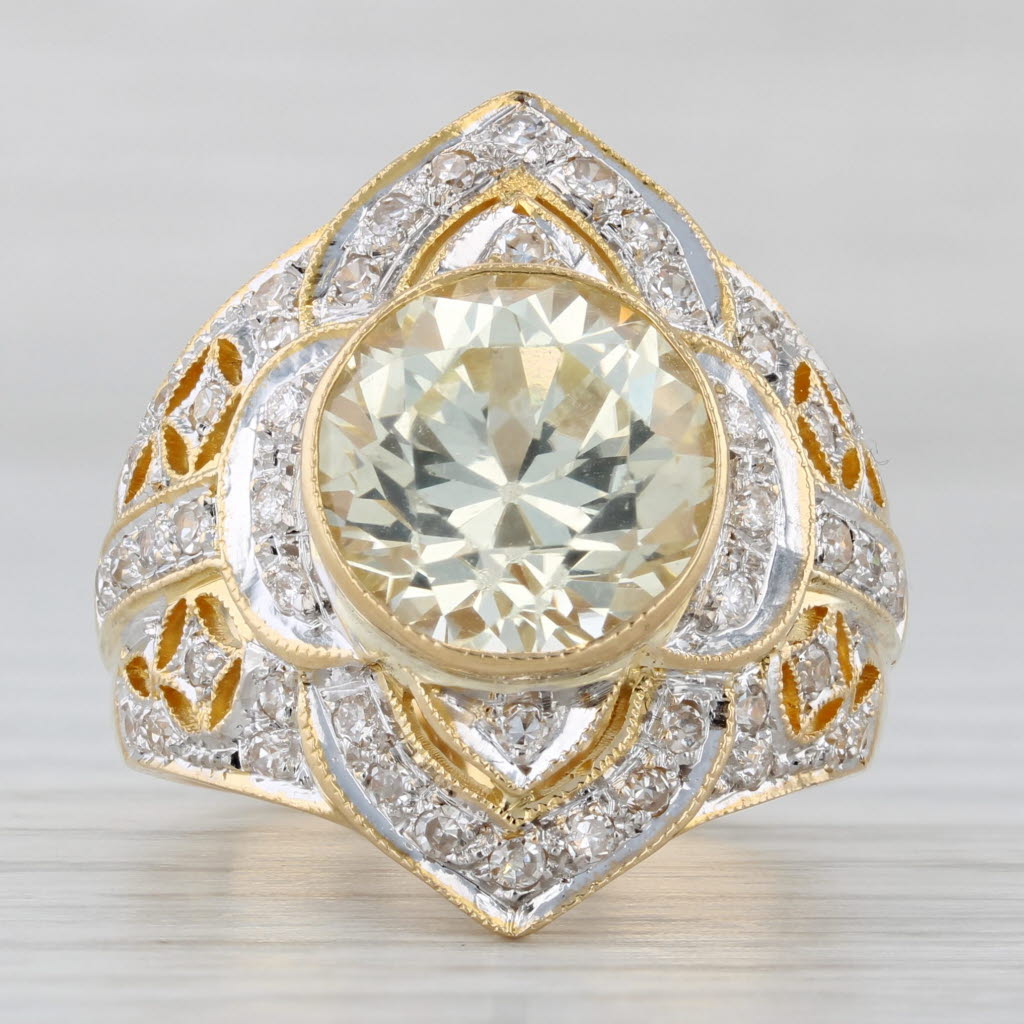 Light Gray Lab Created Yellow Sapphire Diamond Cocktail Ring 18k Yellow Gold Size 6.75