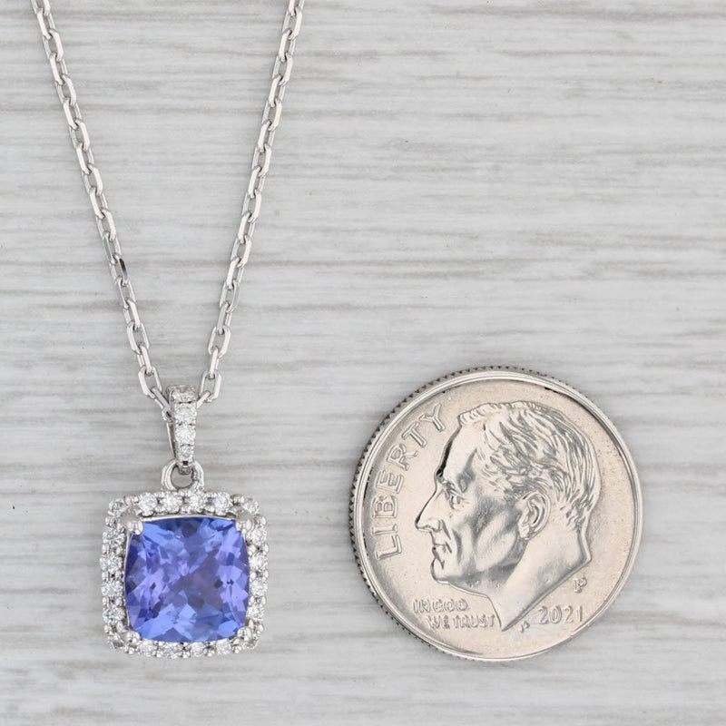 Light Gray New 2.04ctw Tanzanite Diamond Halo Pendant Necklace 14k Gold 16.75" Cable Chain