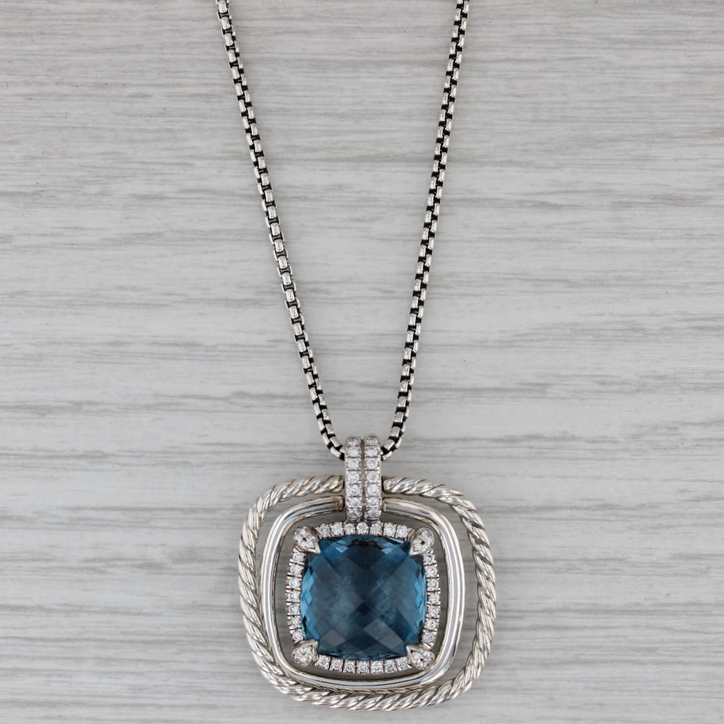 Gray Yurman Chatelaine London Blue Topaz Diamond Pendant Necklace Sterling Silver