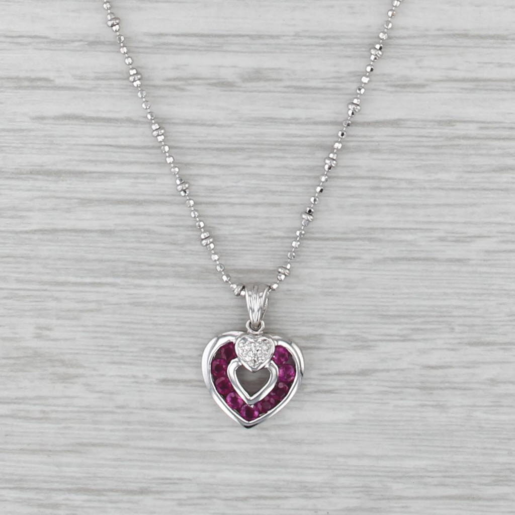 0.72ctw Pink Sapphire Diamond Heart Pendant Necklace 14k Gold Bead Chain 16.25"