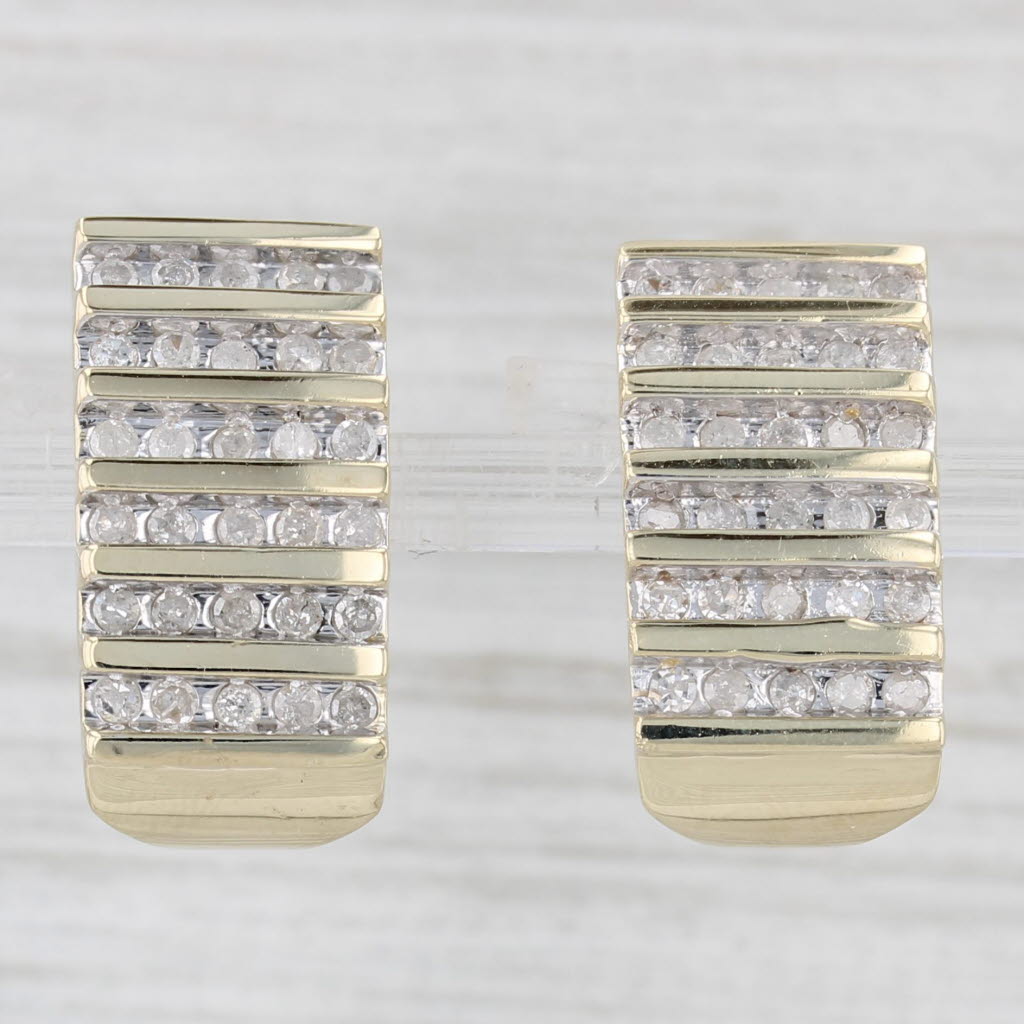 Light Gray 1ctw Diamond Journey J-Hook Earrings 10k Yellow Gold Omega Backs