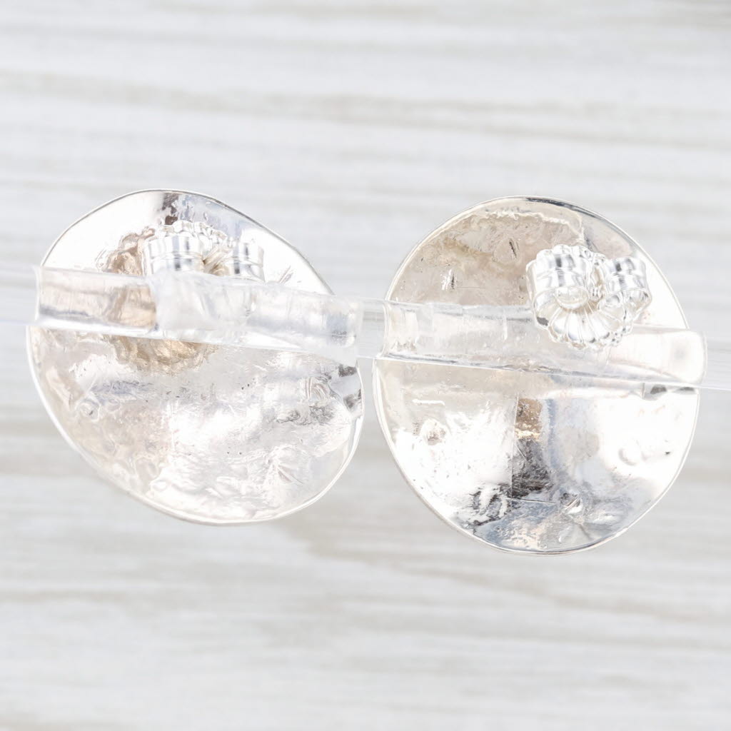 Light Gray Pink Mother of Pearl Stamped Pattern Silver Button Earrings Sterling Silver