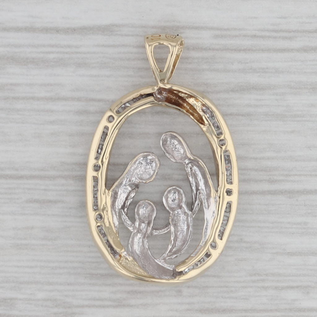 Gray Diamond Family Pendant 10k Yellow White Gold Mother Father 2 Children