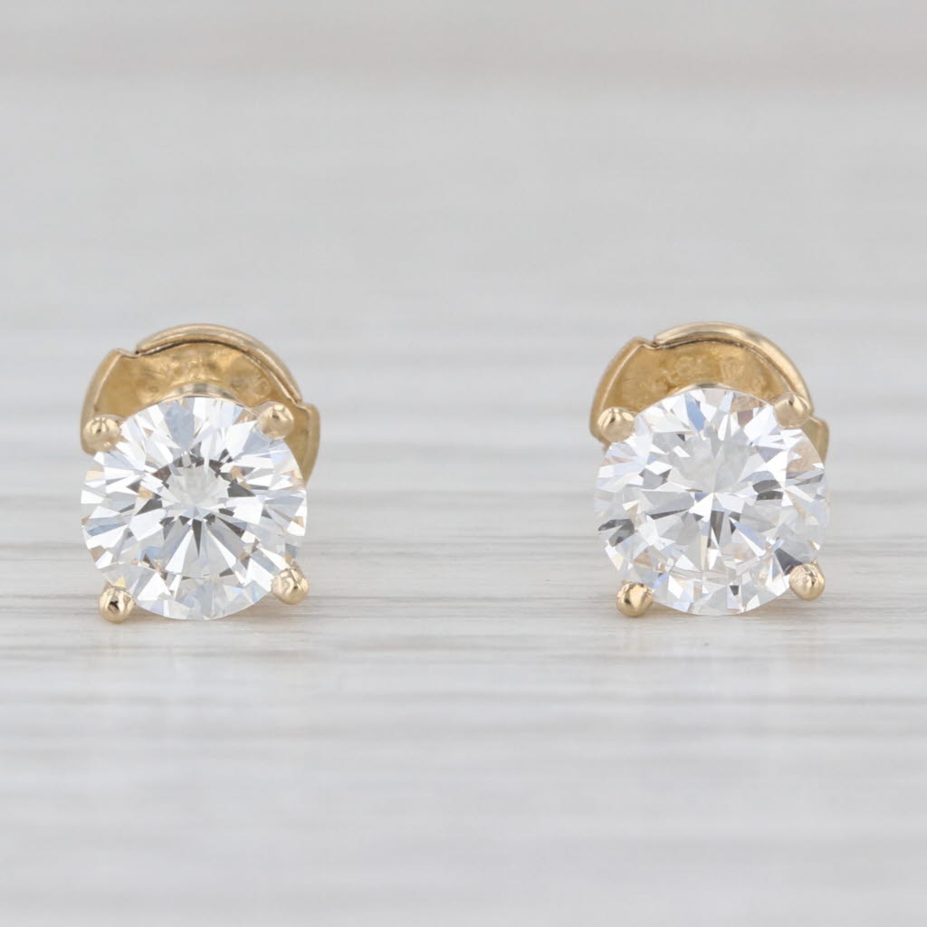 New 1.71ctw Diamond Stud Earrings 14k Yellow Gold GIA Round Solitaire Studs