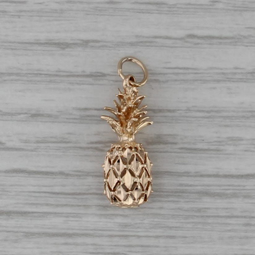 Pineapple Charm Pendant 14k Yellow Gold Small 3D Drop