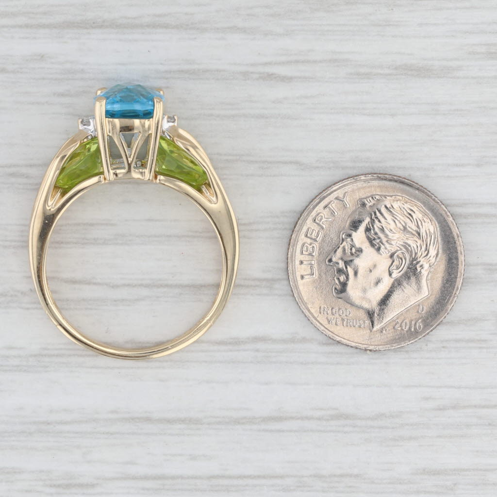 Light Gray 5.40ctw Blue Topaz Peridot Diamond Ring 14k Yellow Gold Size 7