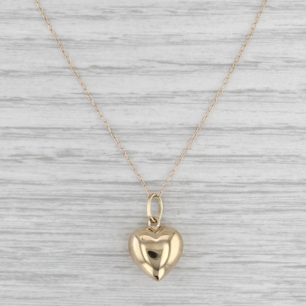 Puffy Heart Pendant Necklace 14k Yellow Gold 18" Cable Chain