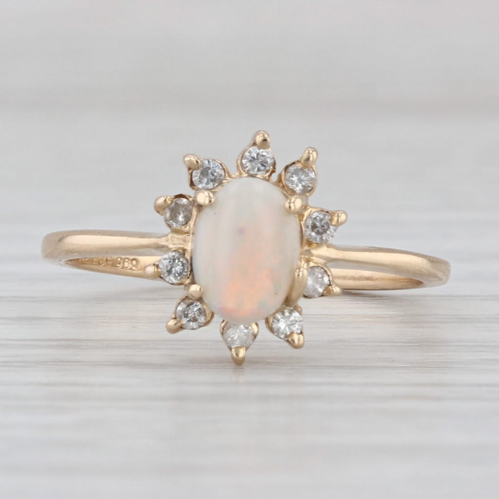 Opal Cabochon Diamond Halo Ring 14k Yellow Gold Size 7.5