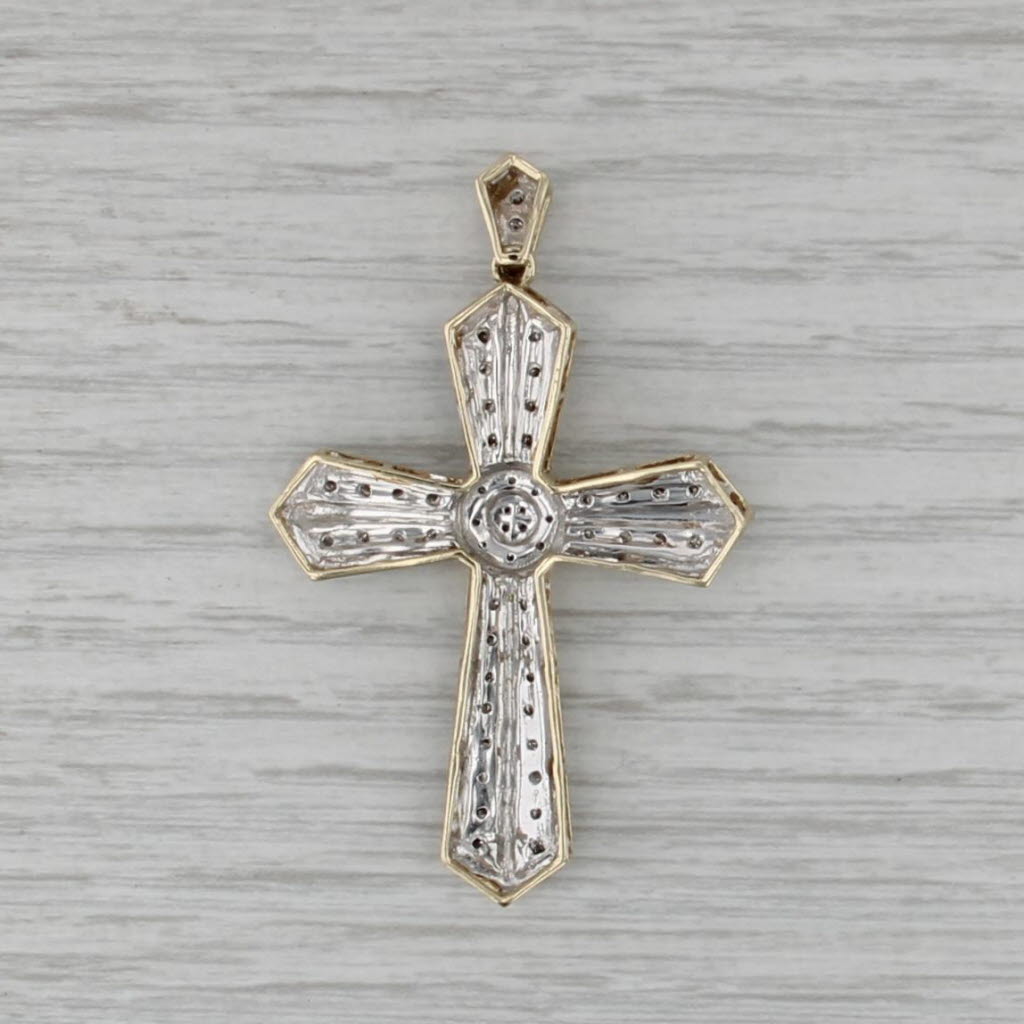0.45ctw Pave Diamond Large Tapering Cross Pendant 10k Yellow Gold