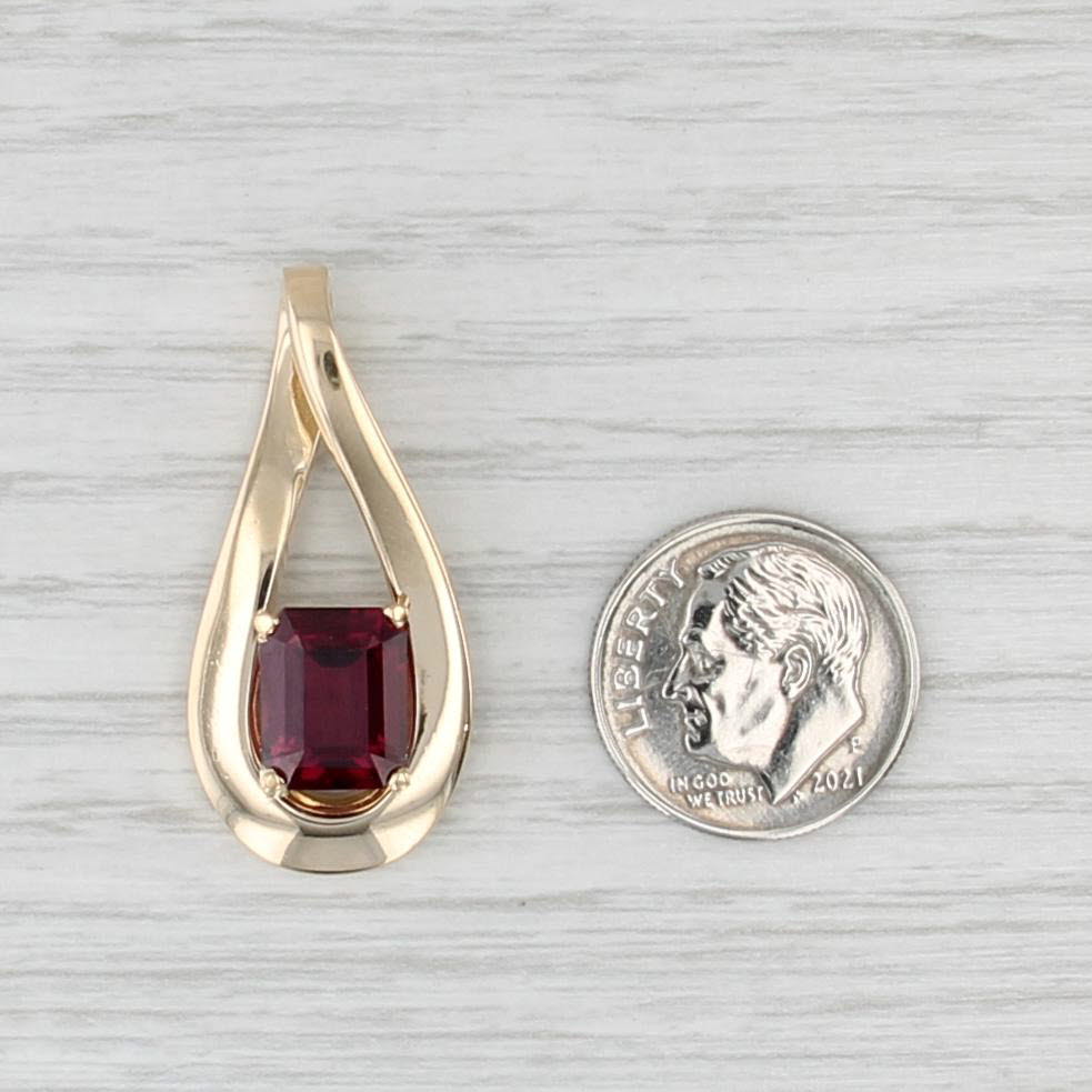4ct Emerald Cut Rhodolite Garnet Solitaire Pendant 14k Yellow Gold Teardrop