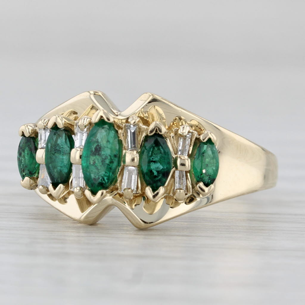 Light Gray Tiered 0.79ctw Emerald Diamond Ring 14k Yellow Gold Size 7.75