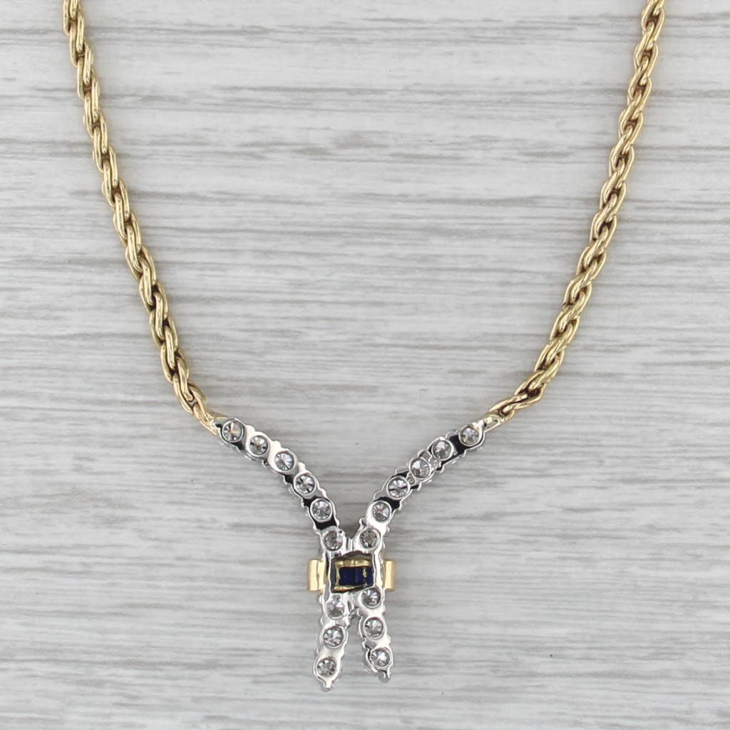 2.16ctw Blue Sapphire Diamond Lariat Necklace 18k Gold Platinum 16.75"