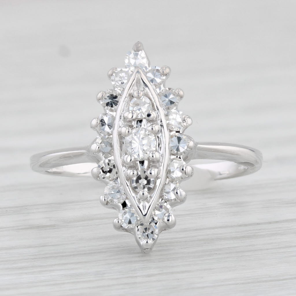 Light Gray 0.41ctw Diamond Halo Ring 14k White Gold Size 6.75 Marquise Shape Engagement