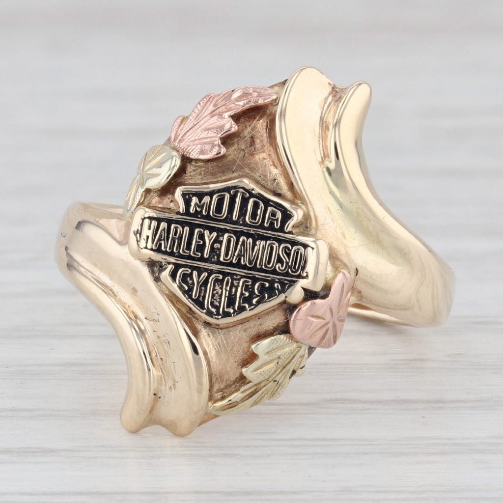 Light Gray Harley Davidson Motorcycles Logo Signet Ring 10k Gold Stamper Black Hills