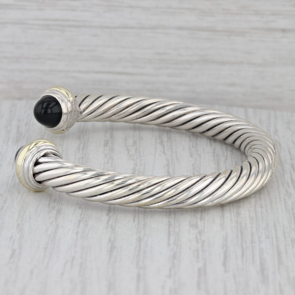 Gray David Yurman Onyx Cable Cuff Bracelet Sterling Silver 18k Gold 7"