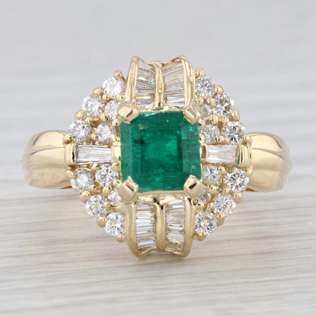 Light Gray 2.16ctw Emerald Diamond Halo Ring 18k Yellow Gold Size 8 Cocktail