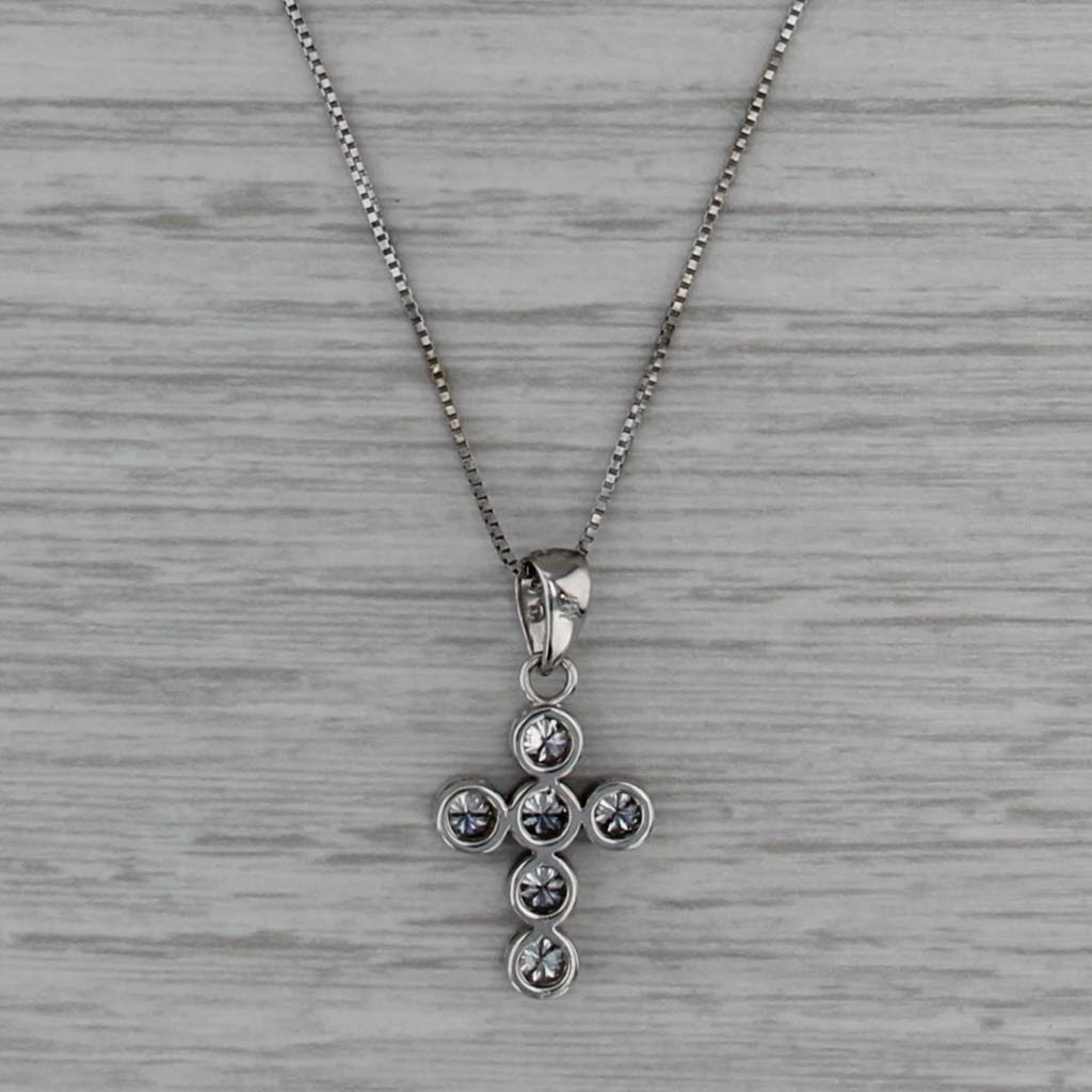 0.90ctw Diamond Cross Pendant 14k 18k White Gold 21" Box Chain