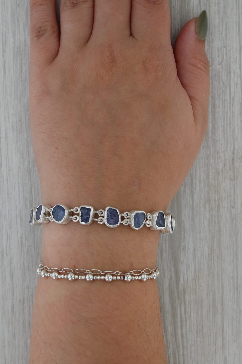 Rough Cut Purple Iolite Chain Bracelet Sterling Silver 6.5" 7" 7.5" Toggle Clasp