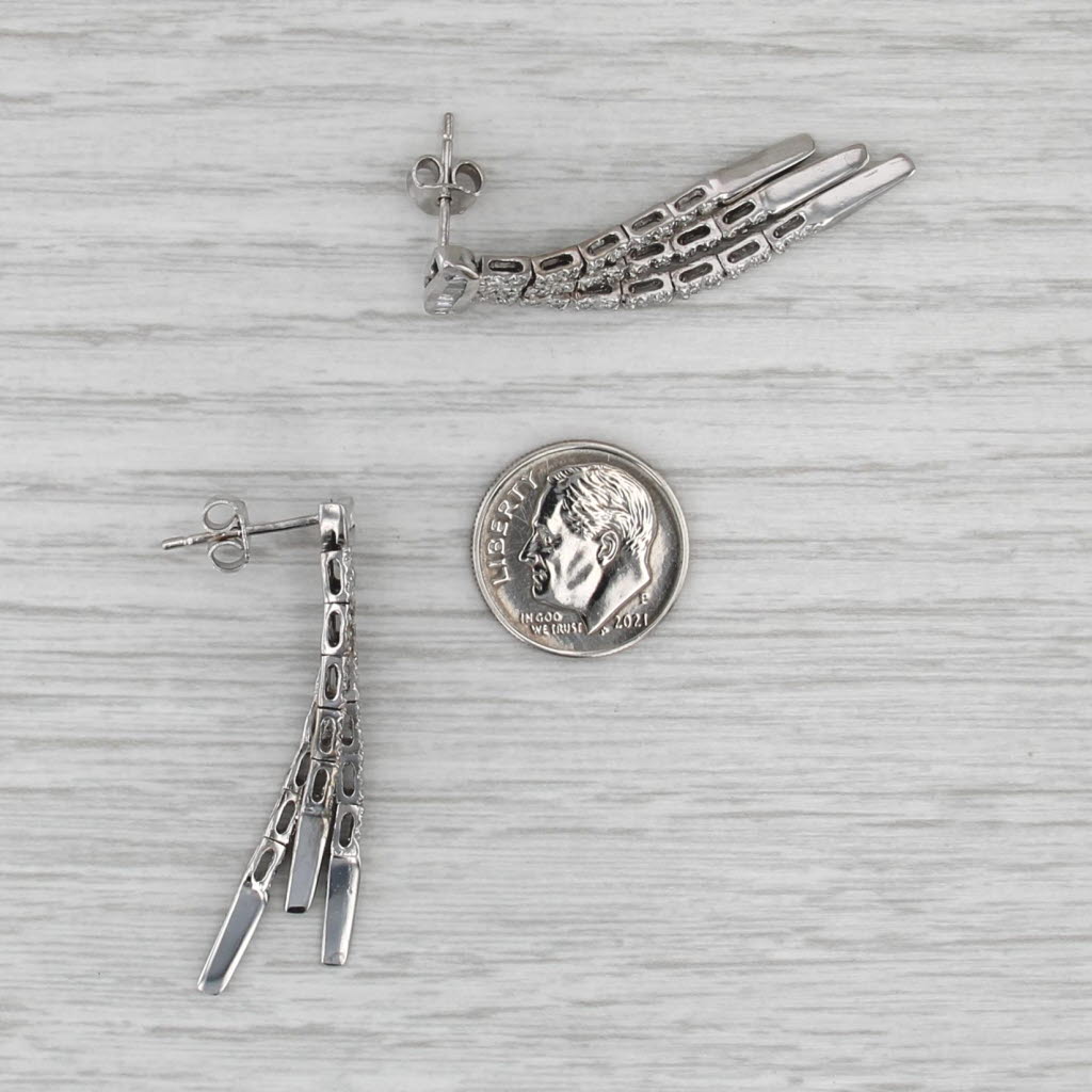 Vintage 1ctw Diamond Fringe Dangle Earrings 18k White Gold