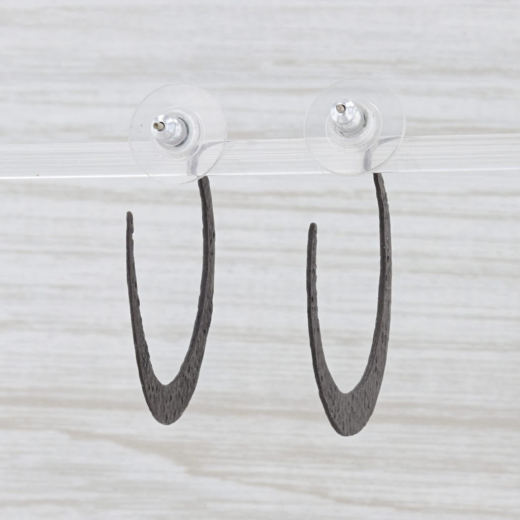 New Nina Wynn Hammered Hoop Earrings Sterling Silver Oxidized Pierced Hoops