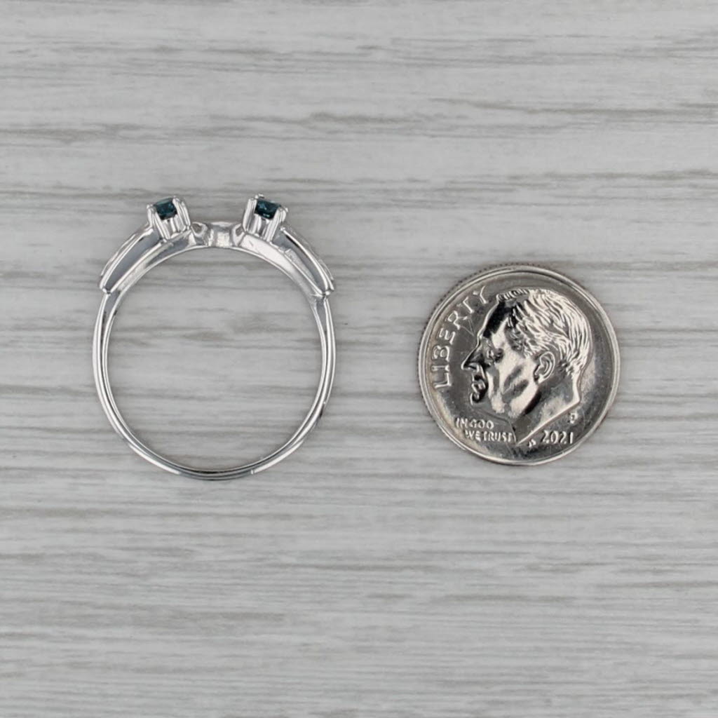 0.44ctw Blue White Sapphire Wedding Band Guard Ring 14k White Gold Stackable