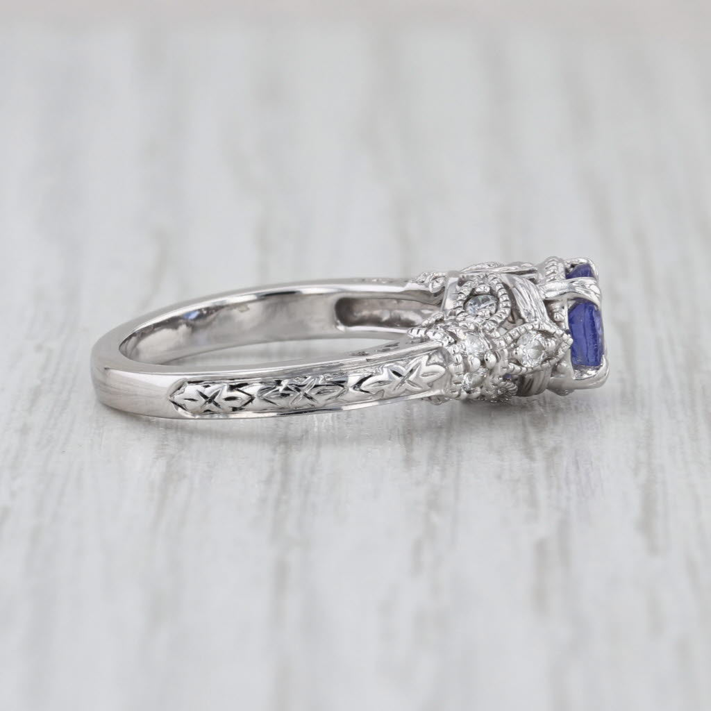 1.10ctw Tanzanite Diamond Ring 14k White Gold Size 6 Filigree Design Engagement