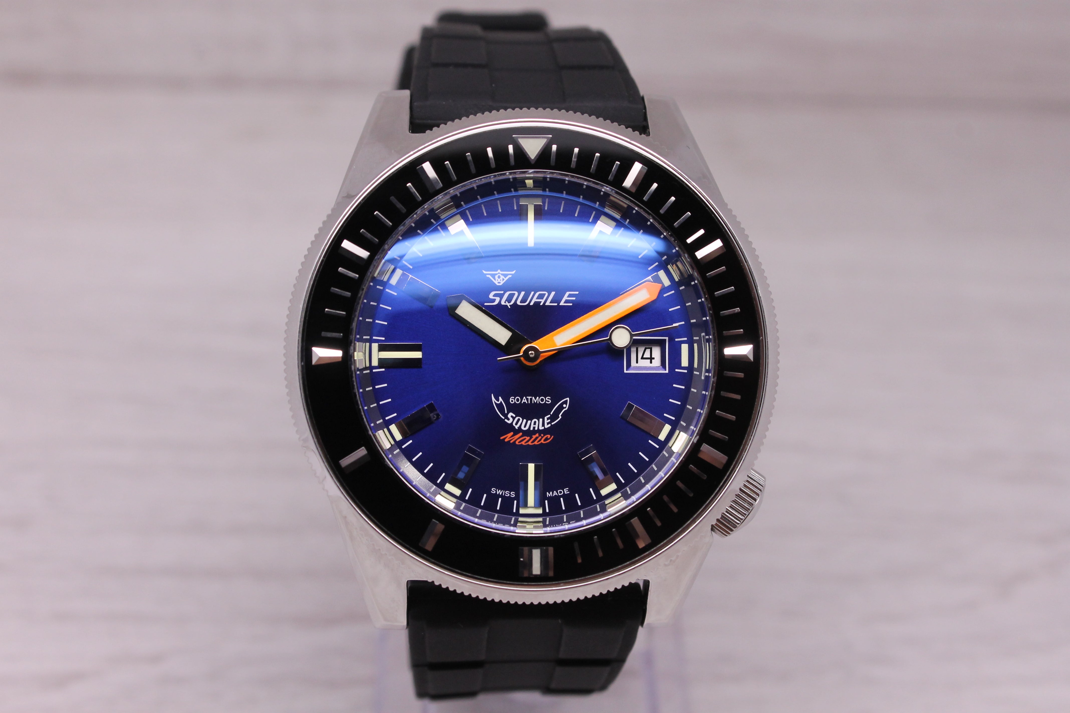 Squale Matic 60atmos Mens 44mm Steel Automatic Divers Watch Dark Bluew Box Card