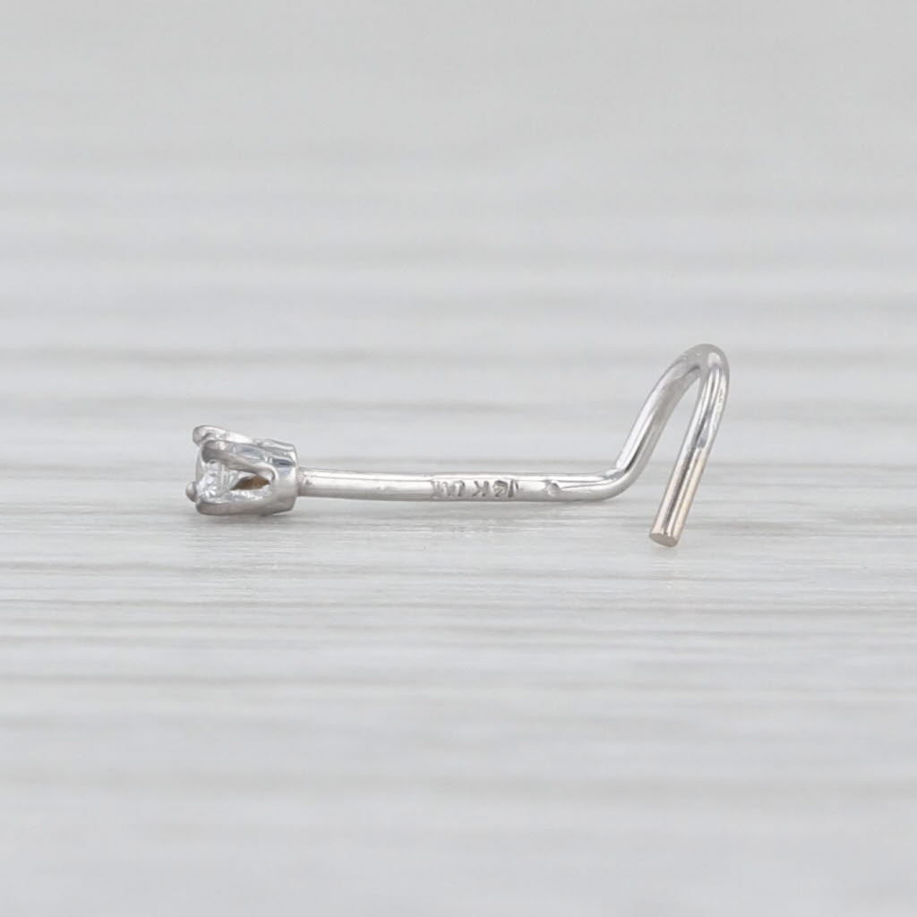 New Diamond Nose Piercing Stud 14k White Gold Round Solitaire Curved Post 3
