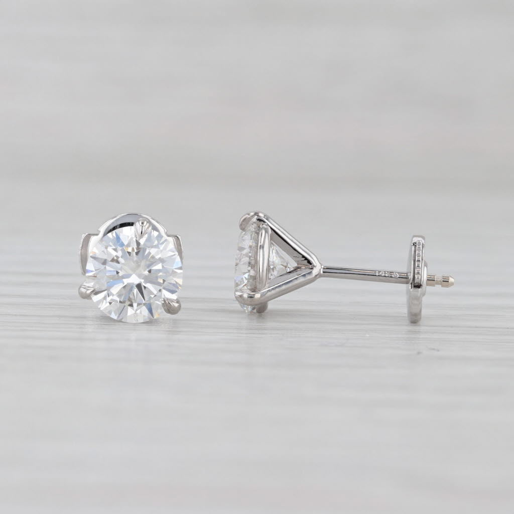 Light Gray New 2.14ctw Round Lab Created Diamond Stud Earrings 14k White Gold VVS2 E IGI