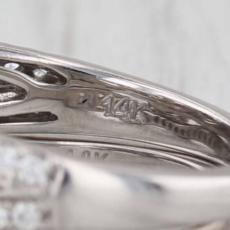 1.41ctw Diamond Halo Engagement Ring Wedding Band Bridal Set 14k White Gold Sz 7