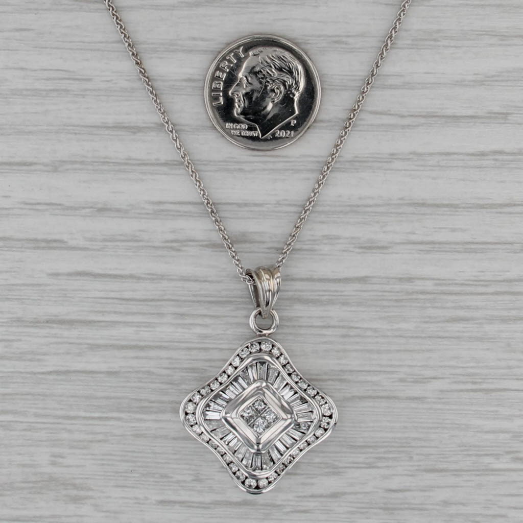1.82ctw Diamond Halos Pendant Necklace 14k White Gold 18.25" Wheat Chain