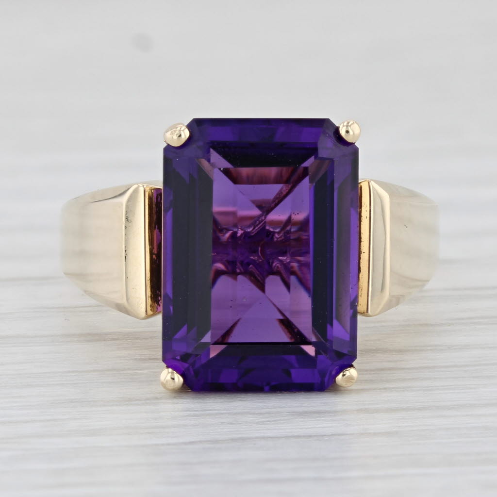 Light Gray 6.65ct Amethyst Emerald Cut Solitaire Ring 10k Yellow Gold Size 9