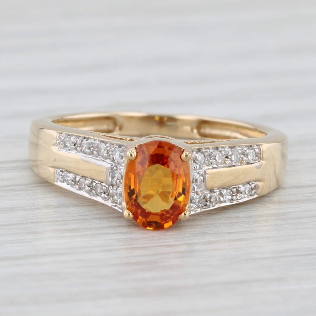 Light Gray 0.95ctw Oval Orange Sapphire Diamond Cathedral Band 14k Yellow Gold Size 7