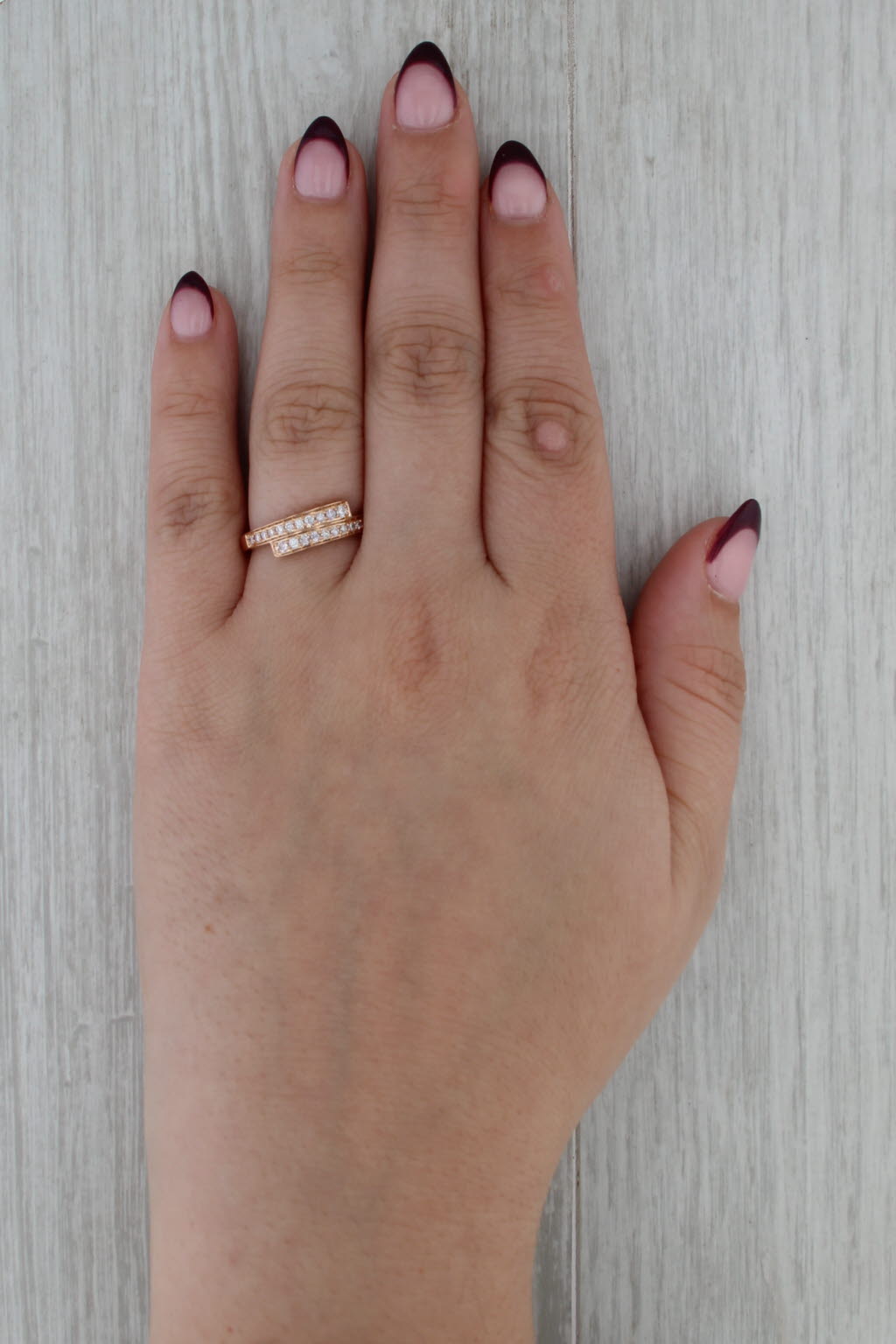 0.16ctw Diamond Bypass Ring 18k Rose Gold Size 7.25 Stackable