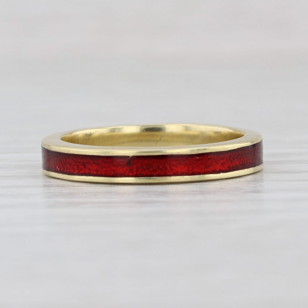 Hidalgo Red Enamel Ring 18k Yellow Gold Size 6 Stackable Band