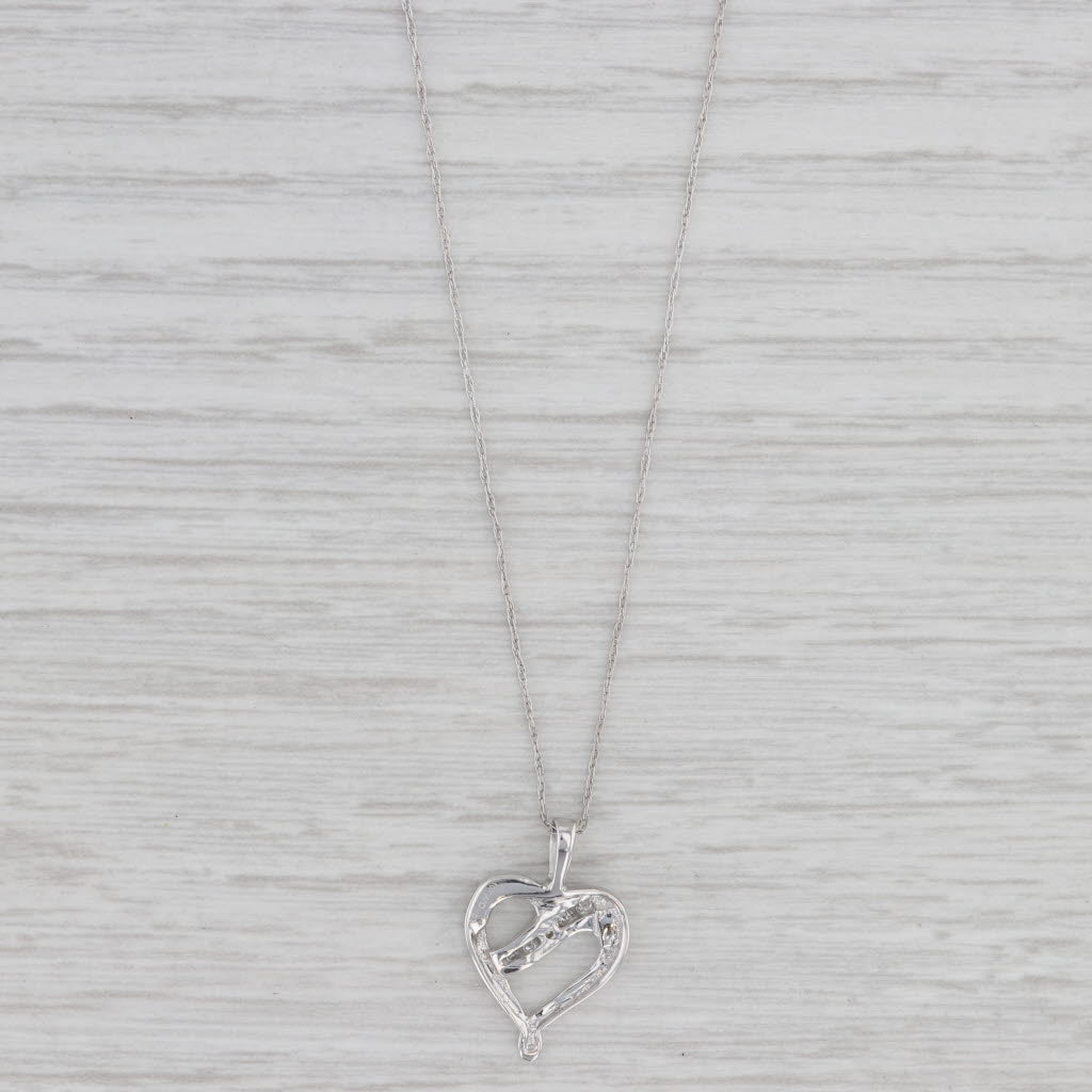 Gray Diamond Open Heart Pendant Necklace 10k White Gold 19" Rope Chain