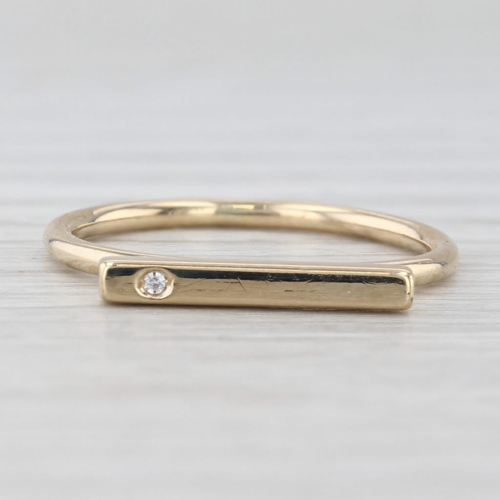 Diamond Accented Bar Ring 14k Yellow Gold Stackable Size 5.25