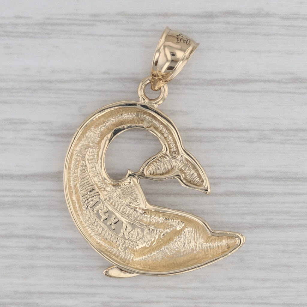 Gray Dolphin Pendant 14k Yellow Gold Lab Created Opal Nautical Jewelry