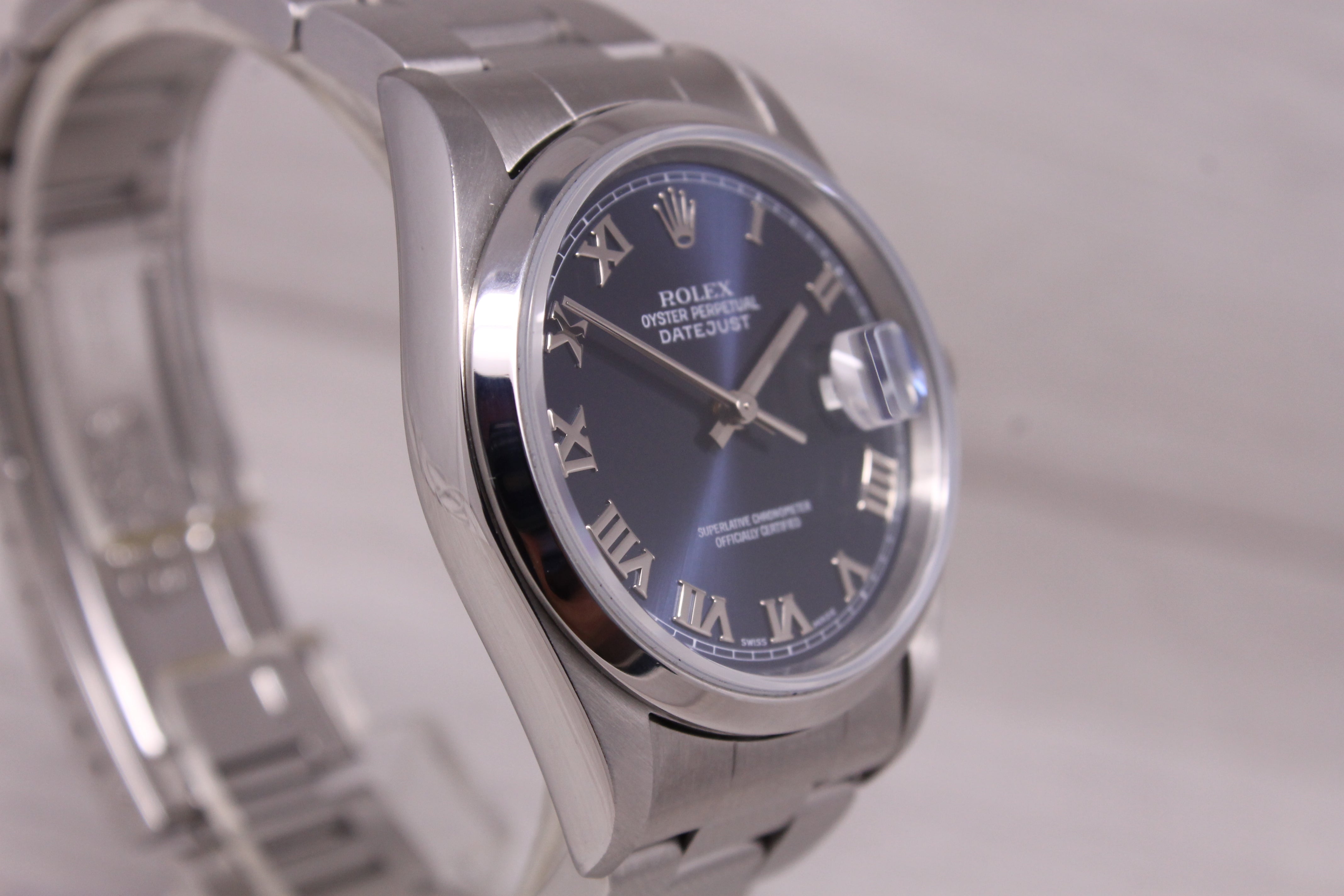 1999 Rolex Datejust 16200 36mm Steel Automatic Oyster Box Paper Blue Roman Dial