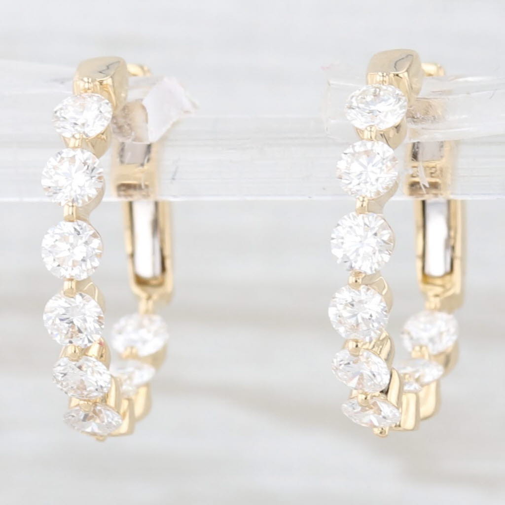 Light Gray New 1.51ctw Diamond Inside Out Hoop Earrings 14k Yellow Gold Round Hoops