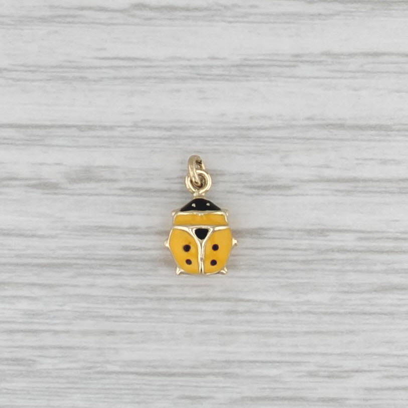 Yellow Ladybug Charm 14k Yellow Gold Resin Small Drop Pendant Good Luck