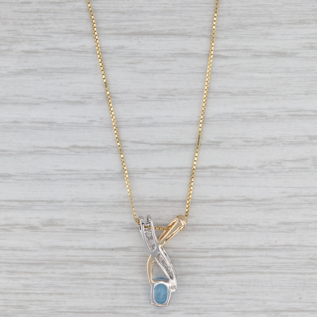 1.01ctw Blue Topaz Diamond Pendant Necklace 14k Yellow White Gold 20" Box Chain