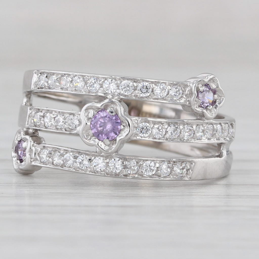 Light Gray 0.45ctw Purple & White Cubic Zirconia Bypass Coil Ring 14k White Gold Size 7.75