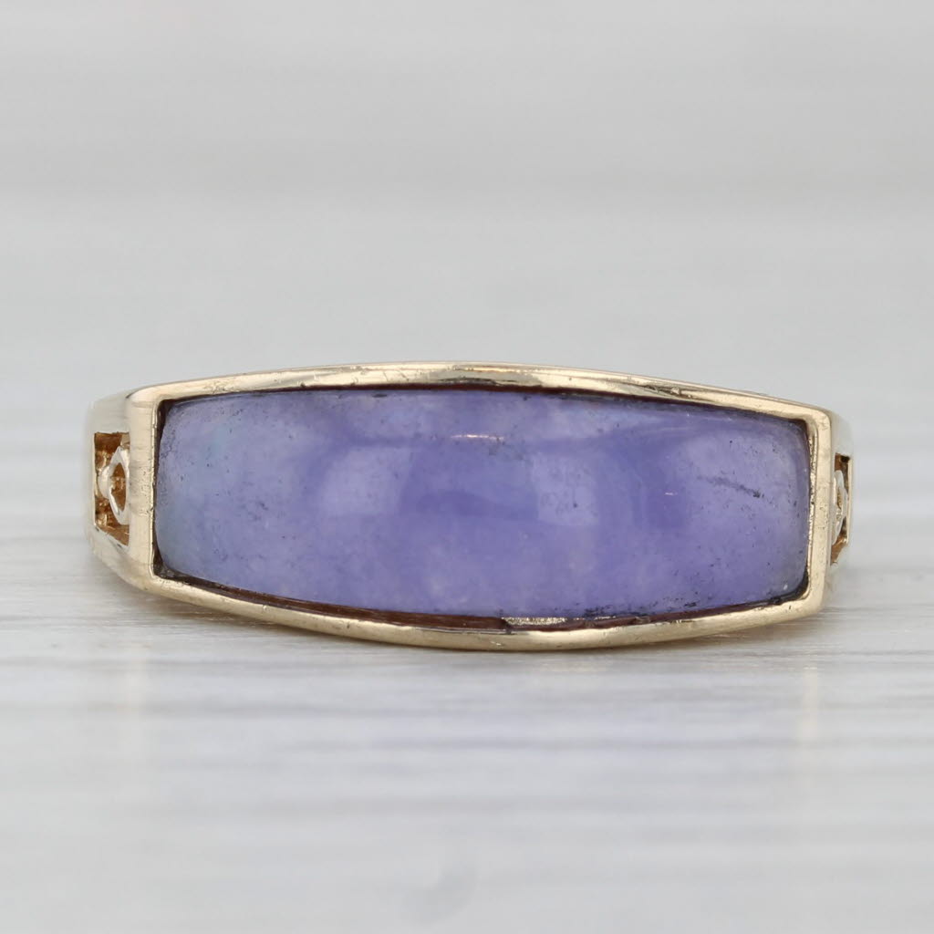 Light Gray Purple Jadeite Jade Ring 14k Yellow Gold Size 7.25 Stackable