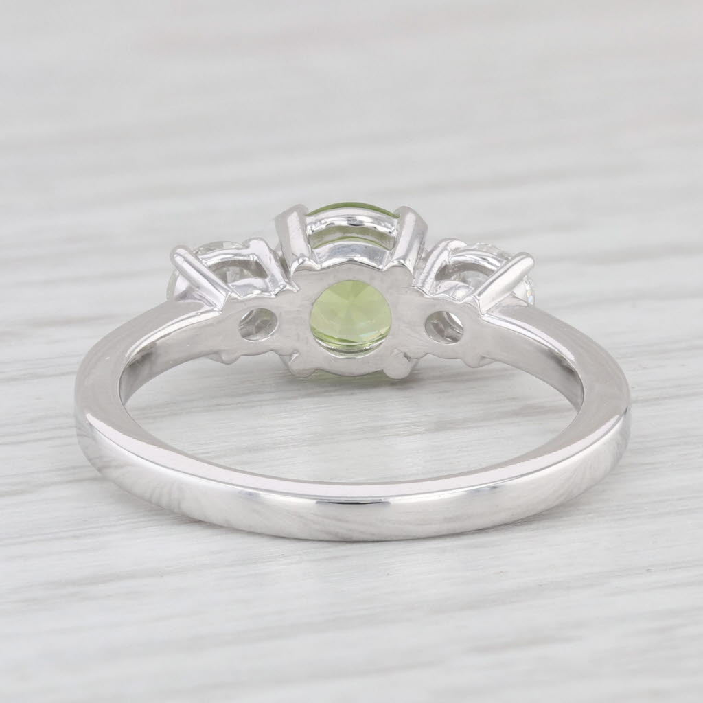 Light Gray New Round 3-Stone Peridot Diamond Ring 14k White Gold Size 6.75