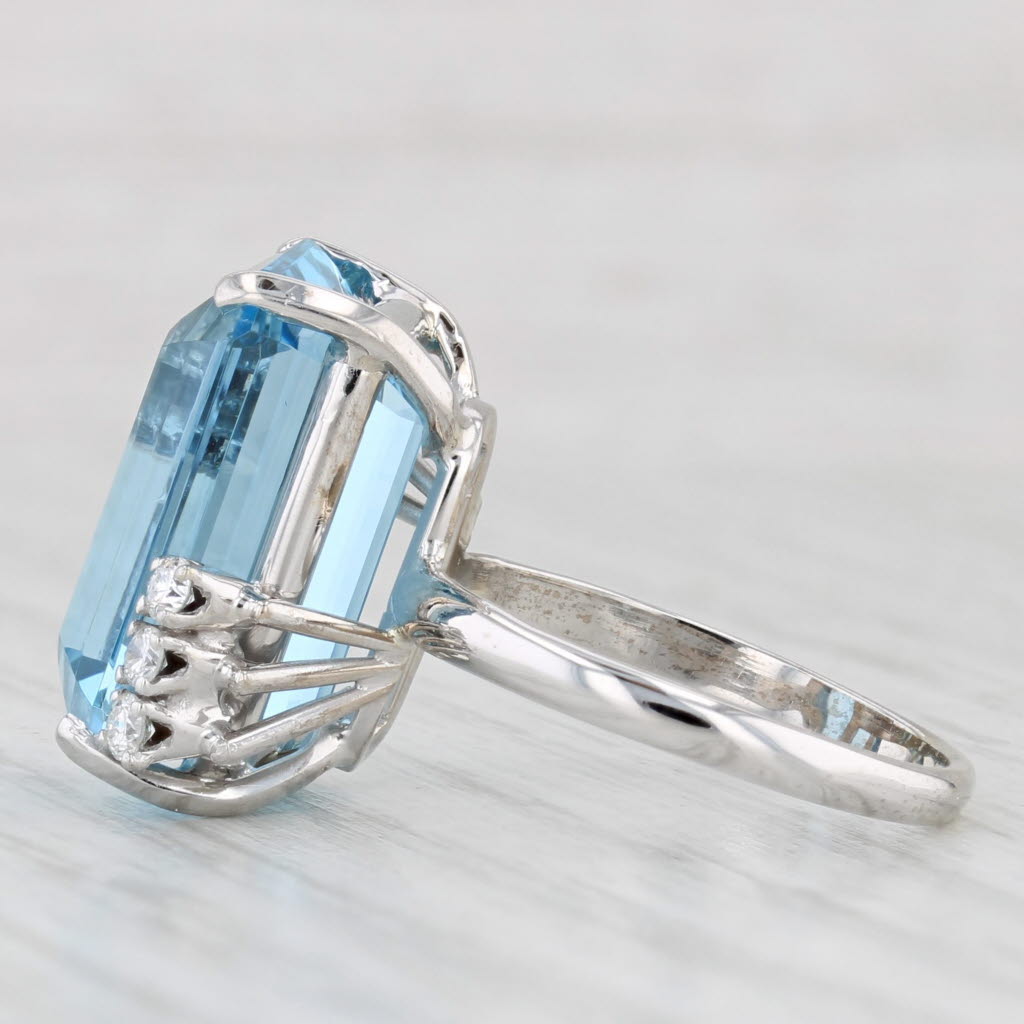 Light Gray 12.06ctw Aquamarine Diamond Ring 14k White Gold Size 6.25 Cocktail