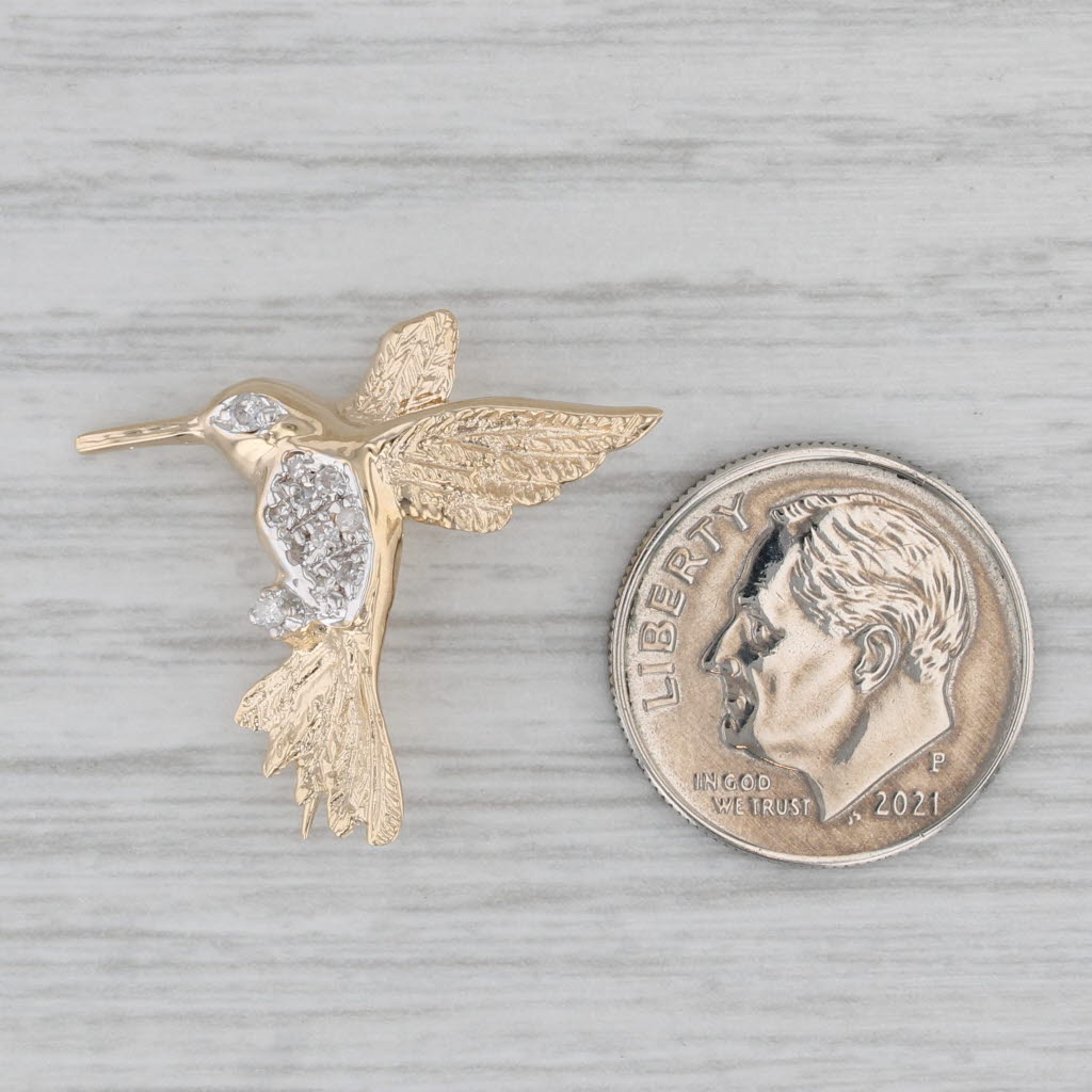 Gray Diamond Hummingbird Pin 14k Yellow Gold