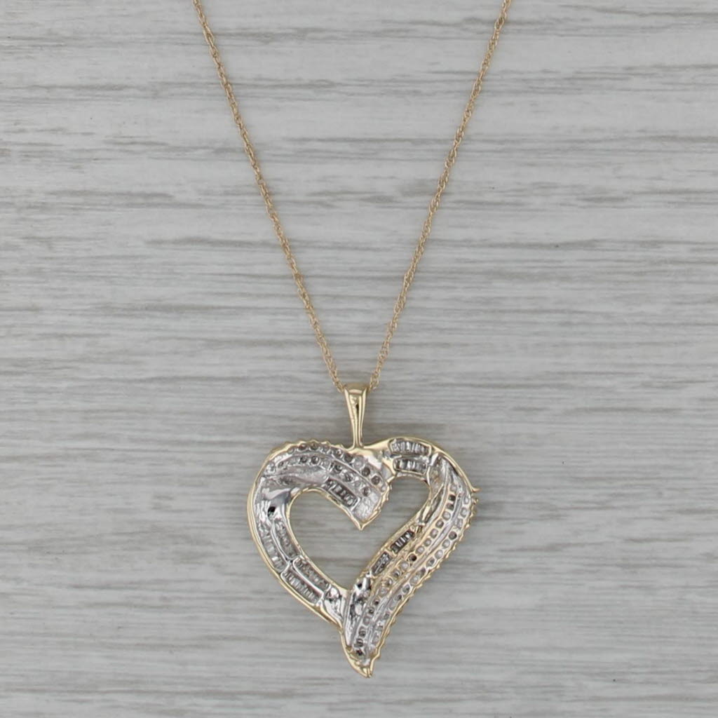0.27ctw Diamond Open Heart Pendant Necklace 10k Yellow Gold 18.5" Rope Chain
