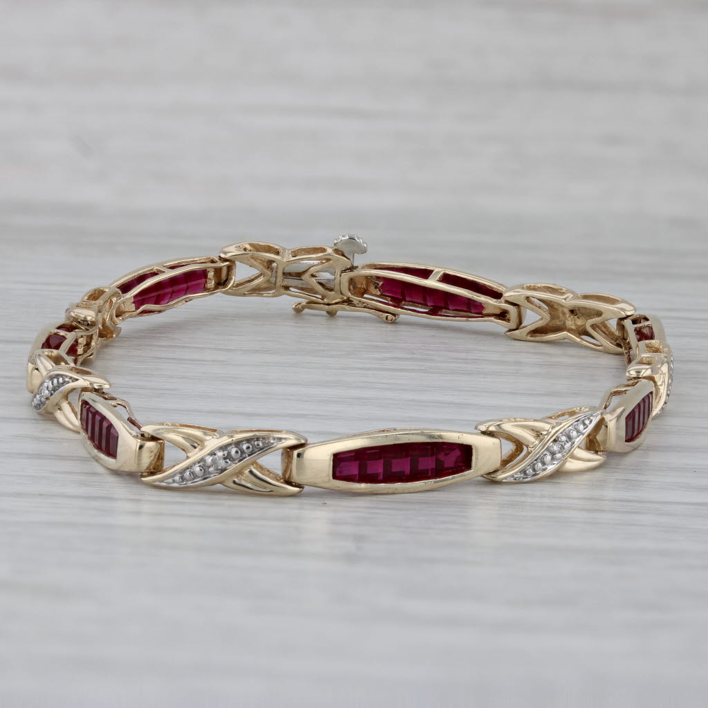 Gray Lab Created Ruby Diamond Bracelet 10k Yellow Gold 7" 4.7mm