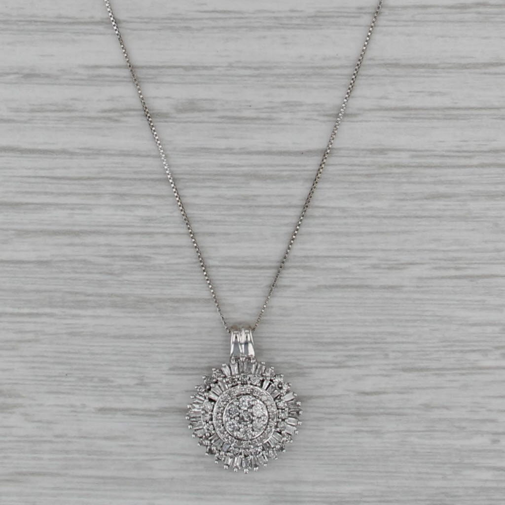 0.70ctw Diamond Cluster Halo Pendant Necklace 10k White Gold 21.25" Box Chain